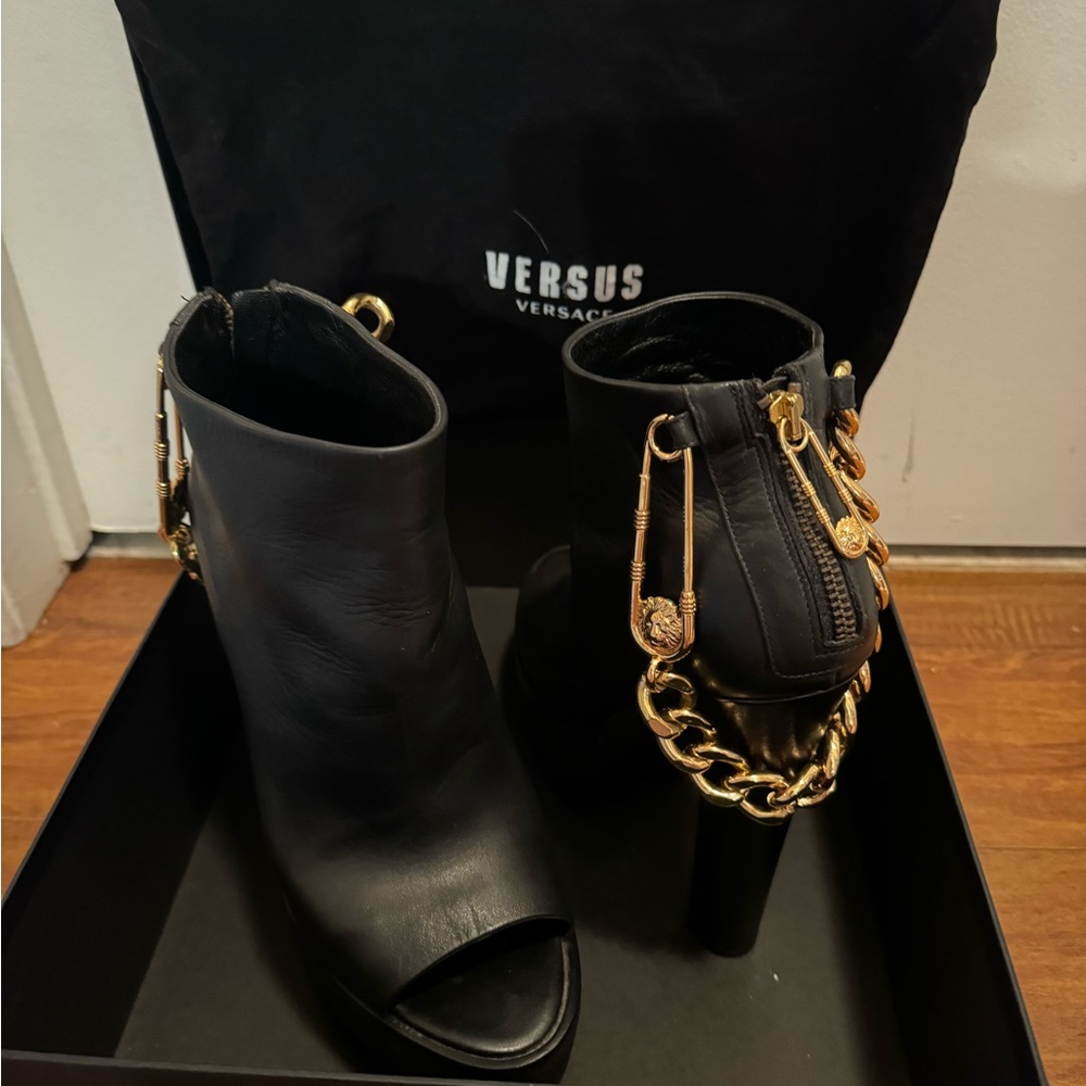 Versace Black and Gold Ankle Boots